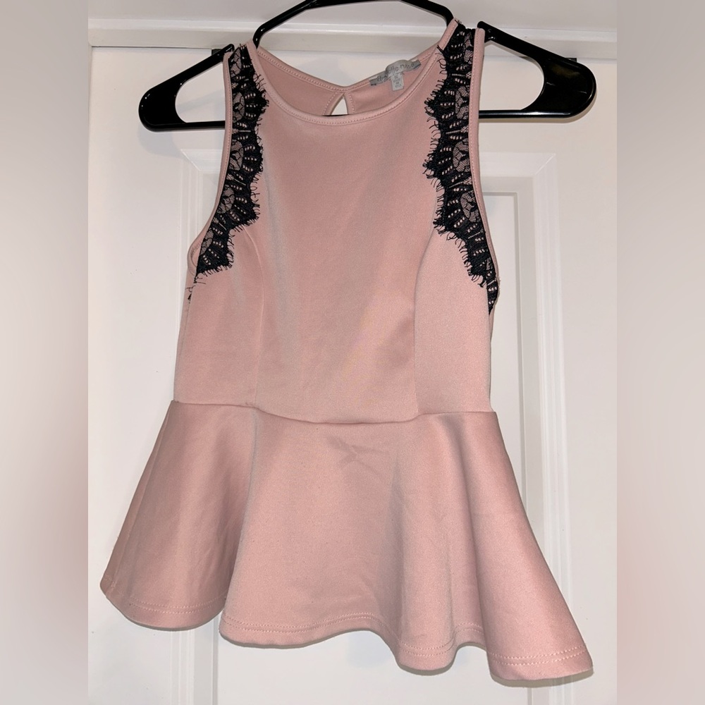 Pink and Black Lace Peplum Top